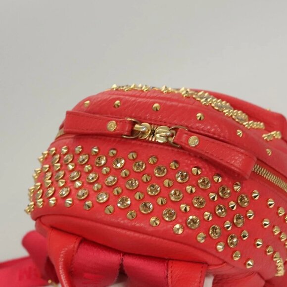MCM Studs Backpack Leather Red Gold bst584-112825 - Picture 5 of 16